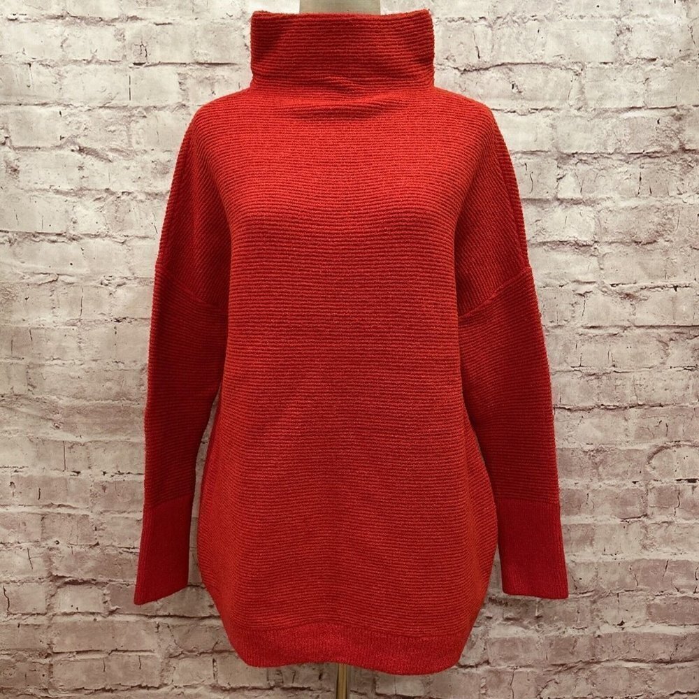 Nordstrom RDI Womens Size M Red Ottoman Ribbed Knit Mock Neck Boxy Sweater NEW